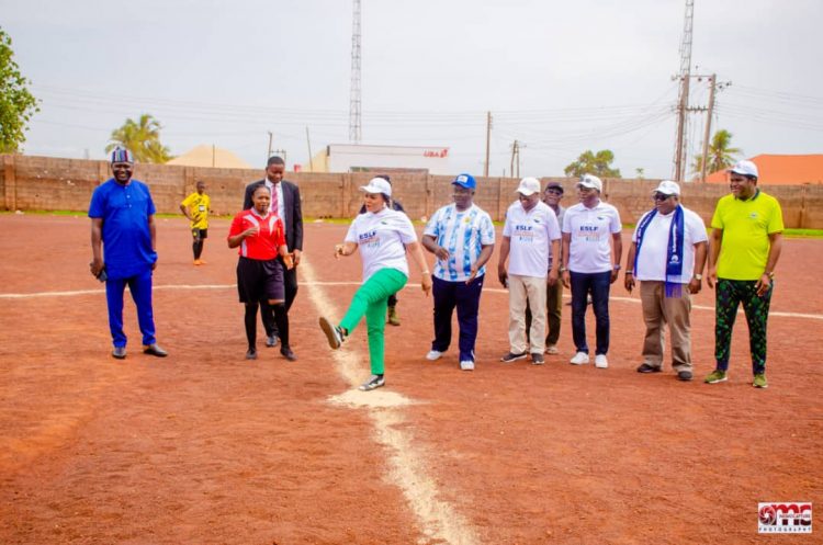 Dr Eunice Ortom kicking off ball to commence the tournament.