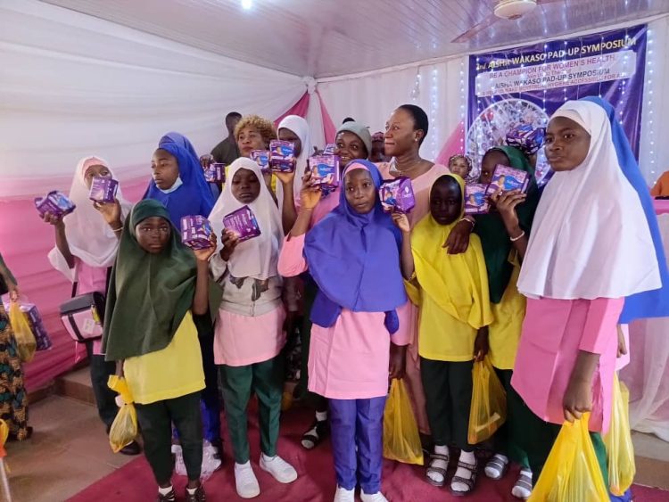 A cross section o girls display pads during the event.